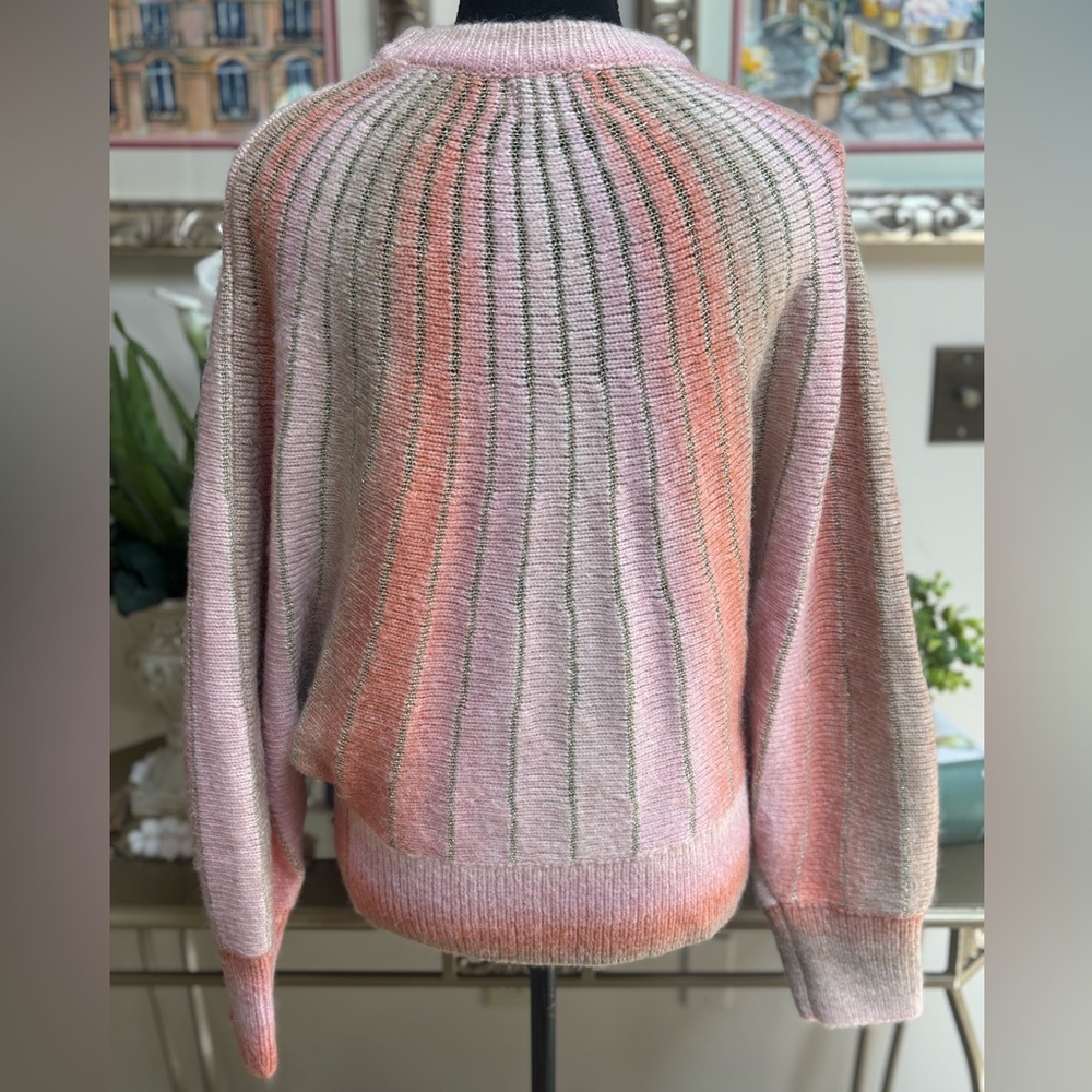 MOLLY BRACKEN PINK ORANGE STRIPED OMBRÉ PASTEL BATWING KNITTED SWEATER SZ S NWOT - Picture 6 of 10
